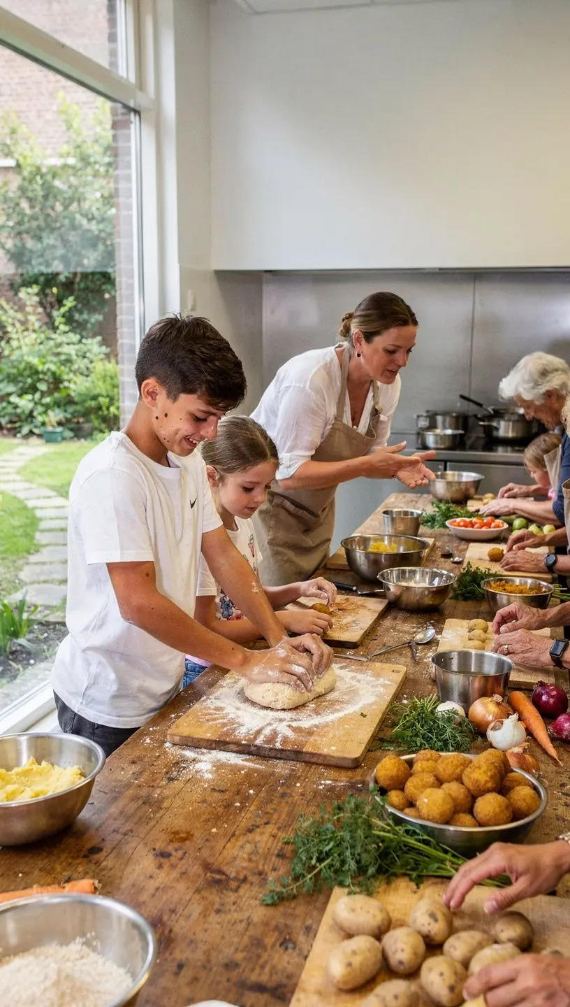 Familie die geniet van een zomerse picknick in een park, omringd door vrienden en kinderen.